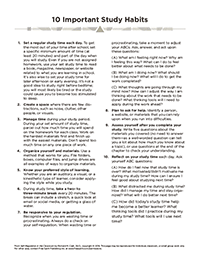 10 Important Study Habits worksheet