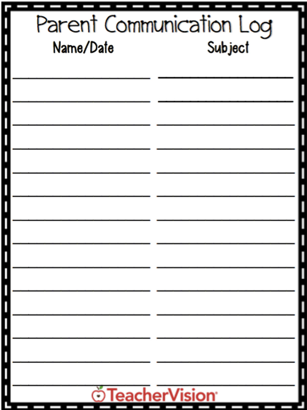 A parent communication log 
