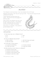 Millipedes Reading Warm-Up