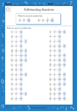 Subtracting & Simplifying Fractions I (Grade 4)